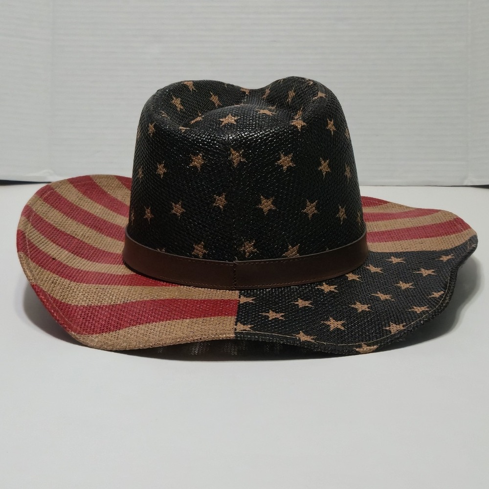American Flag Cowboy Hat Woven Paper Straw Patriotic USA Western One Size